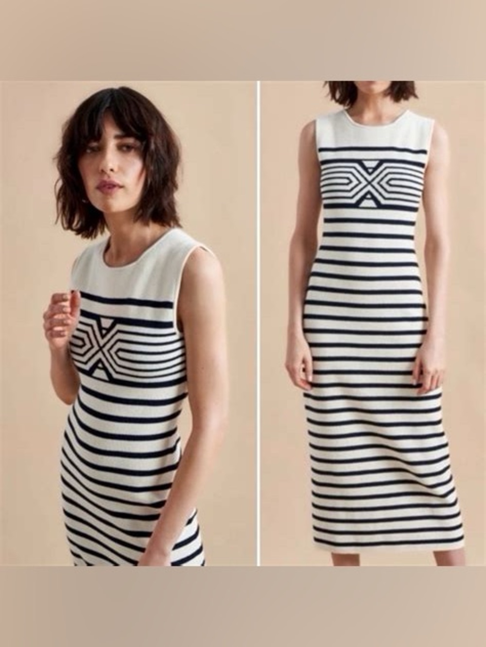 La Ligne Navy and Cream Striped Maxi Dress Size XL Women EUC